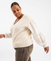 Pull col V à manches blouse effet 2-en-1 femme grande taille